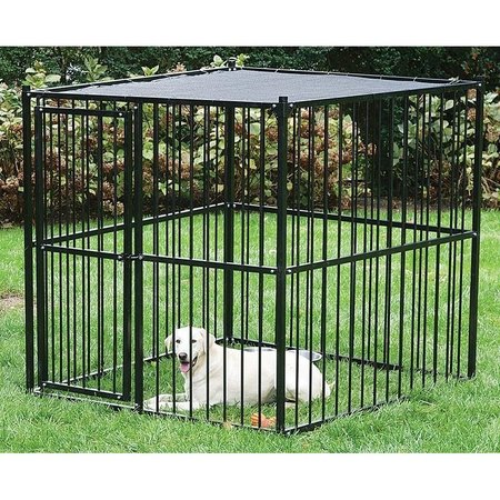 STEPHENS PIPE & STEEL Dog Kennel with Sunblock Top, 5 ft OAL, 5 ft OAW, 5 ft OAH, Steel, Black RSHBK11-13659